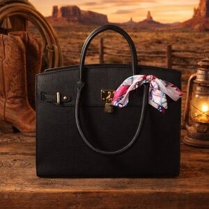 Elegant Black Handbag with Scarf Accent